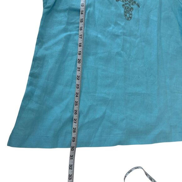 Peck & Peck Blue Embroidered Linen Tunic Top 3/4 Sleeves & Split Neckline-SZ XL - Picture 5 of 12